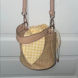 Yellow Gingham Crossbody Bag with Tan Strap